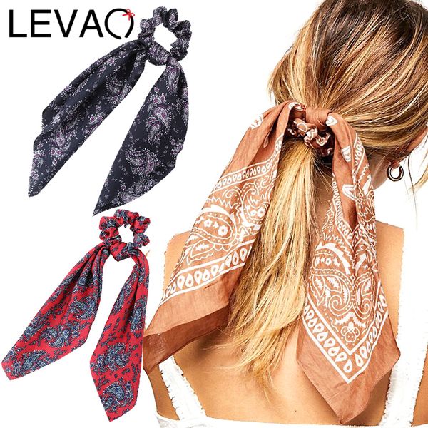 

levao floral print scrunchie women hair scarf elastic bohemian hairband bow hair rubber ropes girls ties accessories