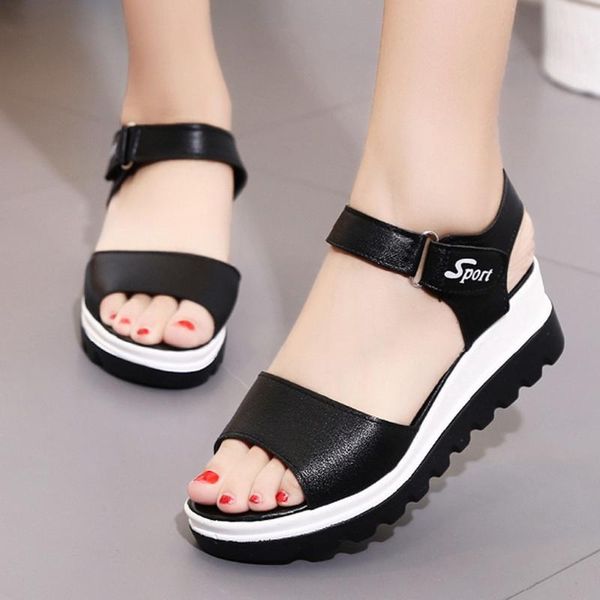 

sandals summer low heels women ankle strap shoes female plus size 37-41 hook loop 2021 casual sandals#0410, Black