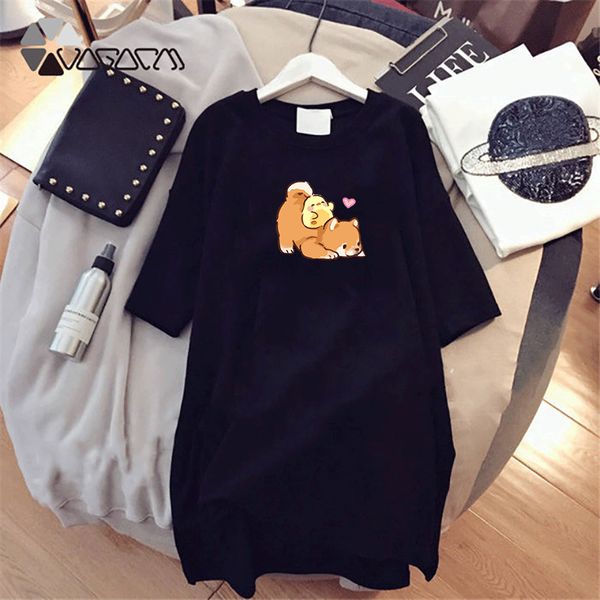 

2020 new dress summer fashion dresses cartoon dog duck print clothes loose women clothing plus size woman mini dress black, Black;gray