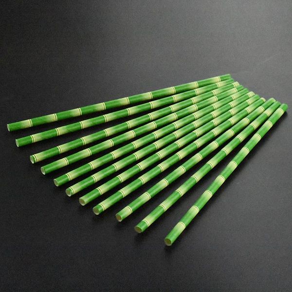 

25pcs paper straws green bamboo pattern wedding birthday party celebration supplies beverage straws qp2