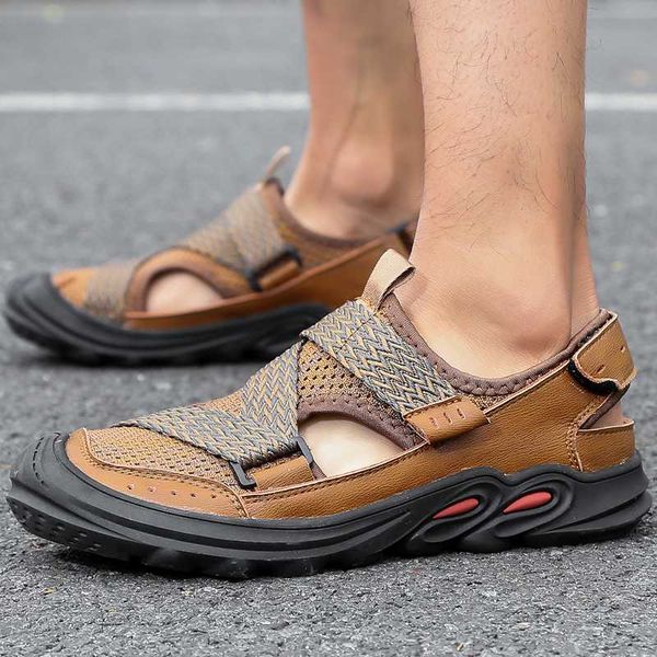 

handmade genuine leather men harajuku sports shoes outdoor beach sandals lace up male sneakers tenis casual flats retro shoes, Black