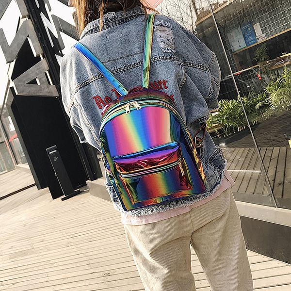 

2020 new gradient personality laser backpack female college style student schoolbag female shiny travel backpack