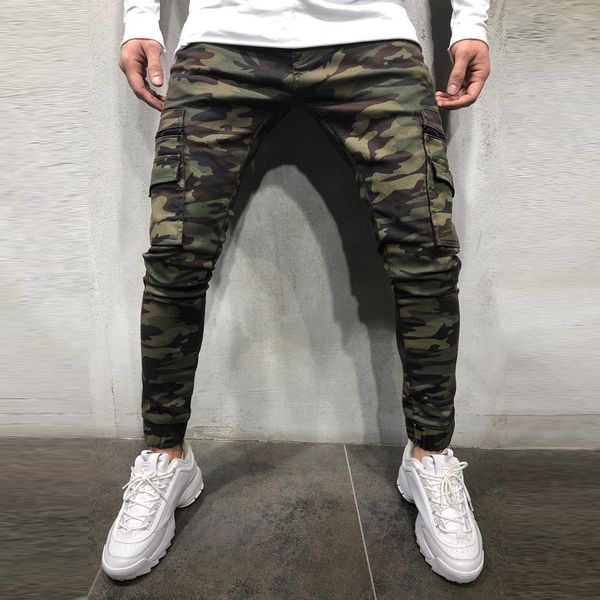 Mens Camouflage Pencil Designer Jeans Mode große Taschen Reißverschluss Design Slim Jean Hosen für Männer