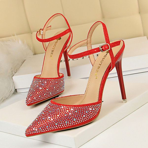 

bigtree shoes high heels rhinestone women pumps women shoes rhinestone heels stiletto wedding sandals, Black