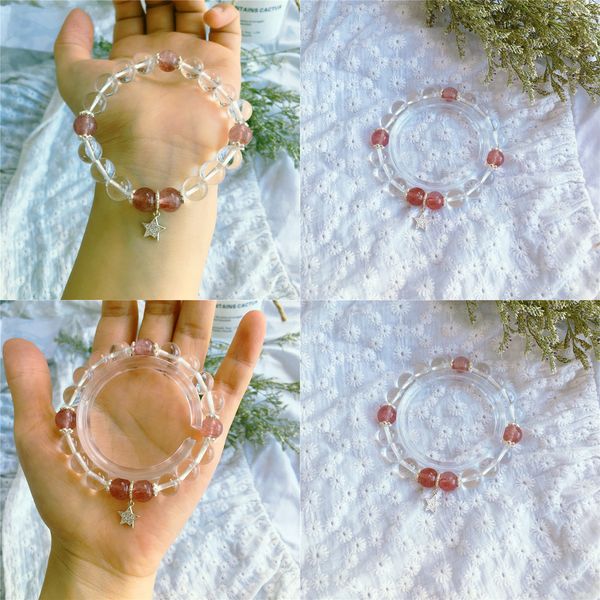 

7 925 natural a plain water crystal bracelet collocation strawberry crystal silver stars pendeloque cut gift beads buddhist bracelet mud, Black