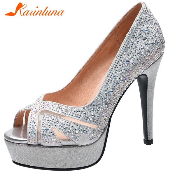 

karin new ladies wedding high heels pumps fashion party crystal pumps women spring elegant peep toe platform shoes woman, Black