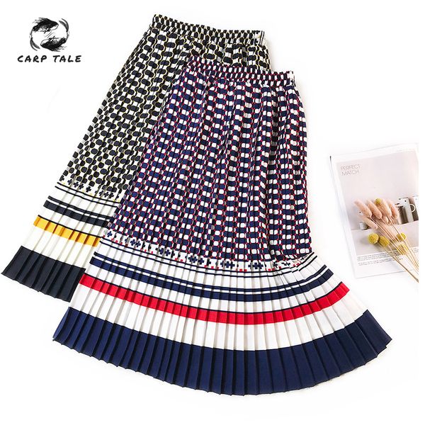 

european and american retro printed skirt spring and summer bottoming skirt accordion pleated floral long a-line, Black