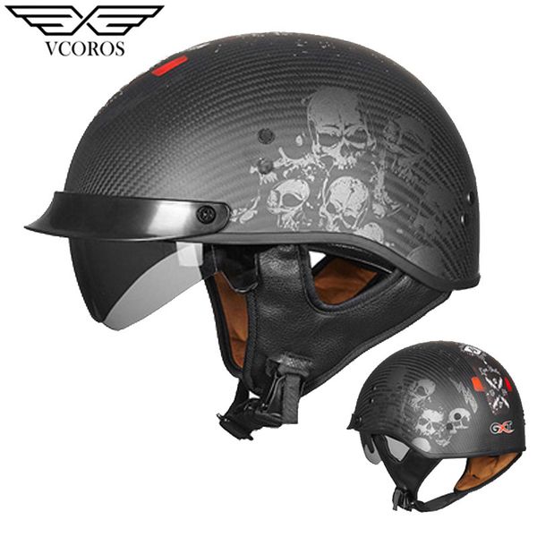 

vcoros open fcae half carbon fiber motocycle helmet with detachable and inner lens capacete de motocicleta man casque moto