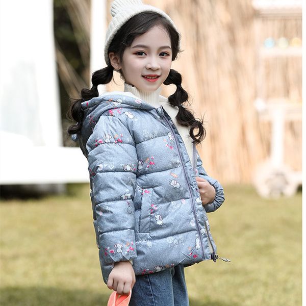 

2019 fashion kids parka children clothing girls winter coat warm duck down winter girls jackets hooded thicken girls outerwear, Blue;gray