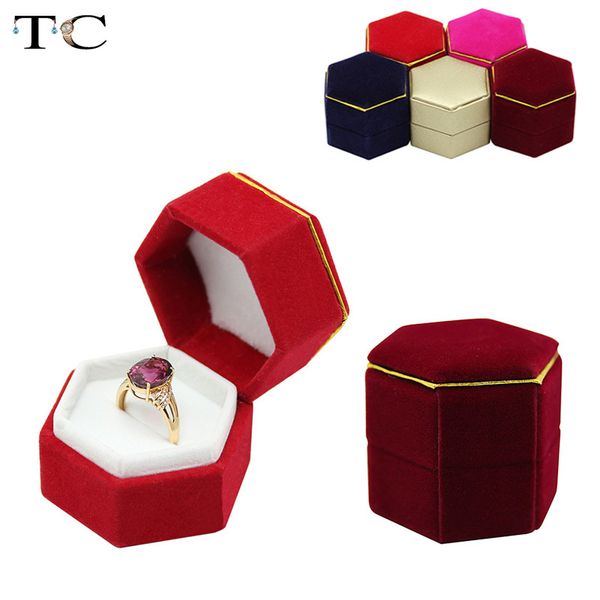

10pcs/lot wholesale velvet ring display box hexagon ring box jewellry store gift holder packaging earring holder, Pink;blue