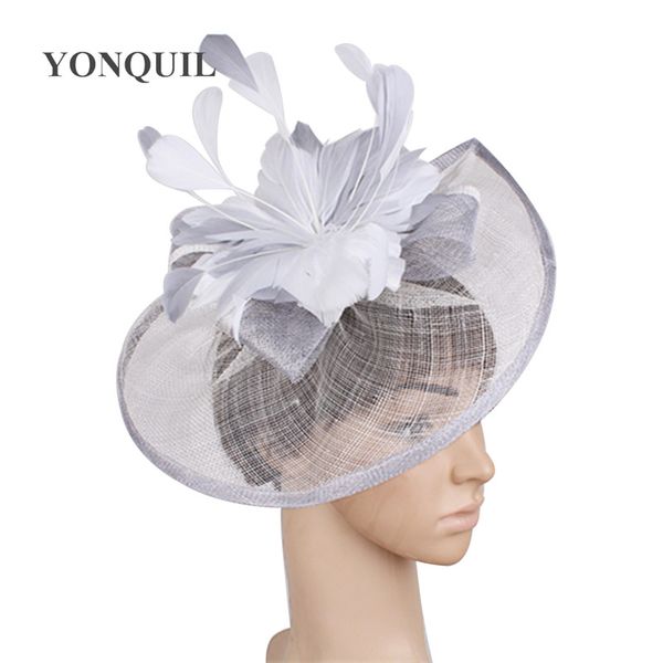 

21 colors select cocktail hats sinamay base with feather flower grey and white fascinator hair accessories occasion wedding hat