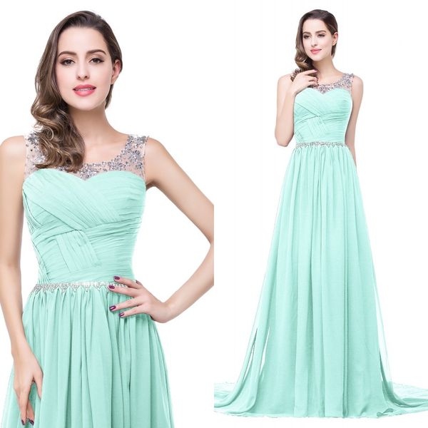 

royal blue chiffon long bridesmaid dresses beaded crystals sheer neck ruched wedding guest evening prom dresses 100% real image cps104, White;pink