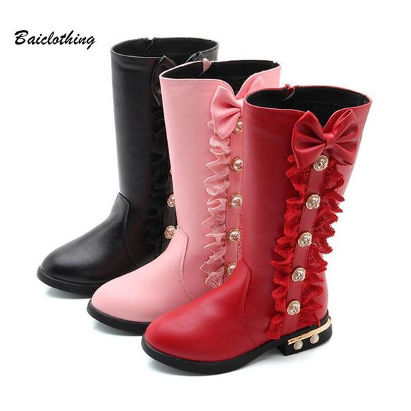 

2017 autumn winter new children boots girls pu leather boots fashion martin boots high children princess girls shoes size 27-37 y190523, Black;red