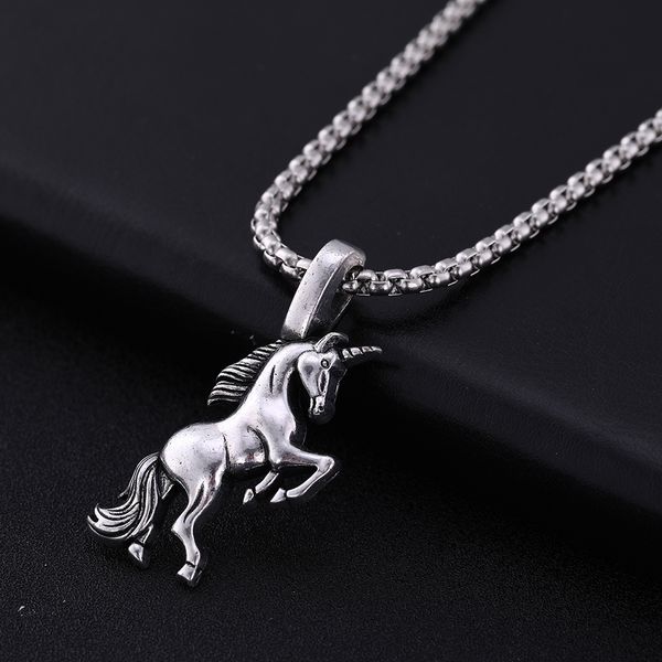

fishhook running horse knight necklace for girls children men punk accessories amulet women animal pendan jewelry, Silver