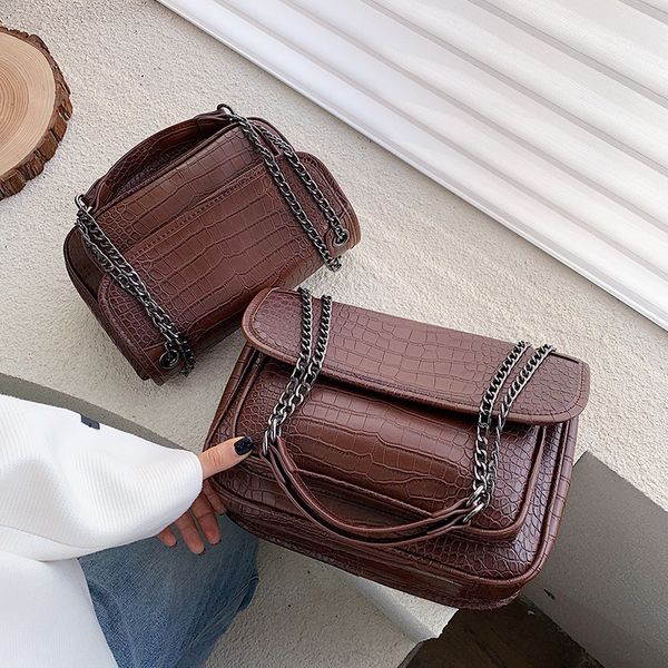 

retro design size women's small square bag stone pattern decorative solid color texture leather shoulder bag wild messenger