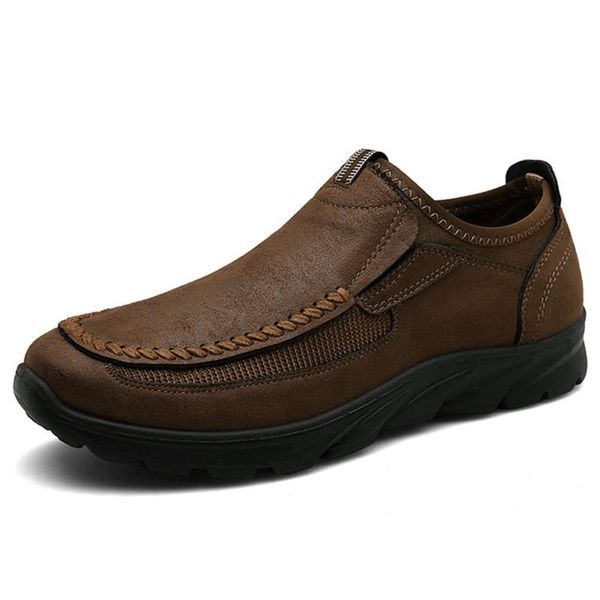 

2019 spring autumn leather mens casual shoes outdoor sneakers men loafers ultralight breathable men's shoes plus size 48, Black