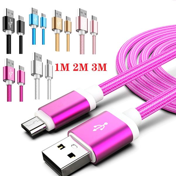 

fast metal house braided nylon 1m 2m 3m type c usb c micro usb cable for samsung galaxy s8 s9 s10 s6 s7 note 8 9 10 htc lg