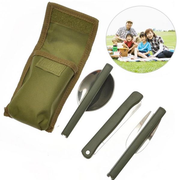 

portable mini tableware set outdoor tool folding cutlery set with spoon fork knives for camping picnic stainless steel talheres