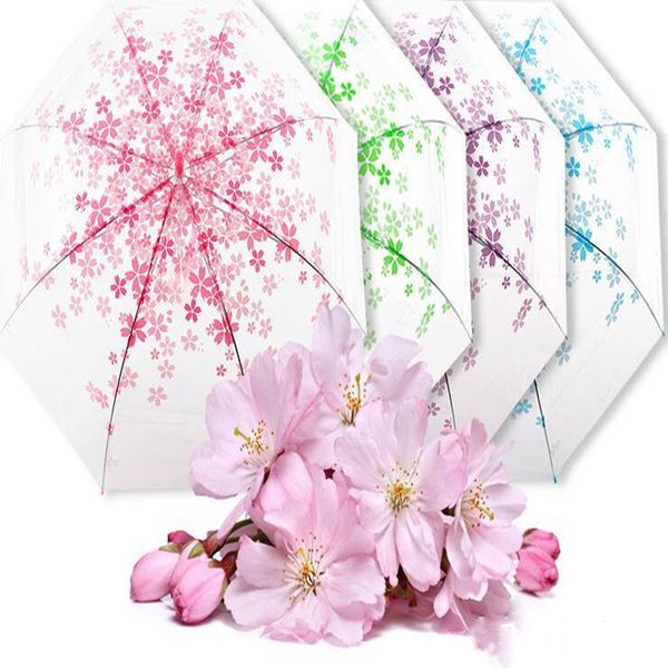 

lucency umbrellas women rain sakura long handle umbrellas girls transparent clear cherry blossom umbrella beautiful gift lxl1040-1