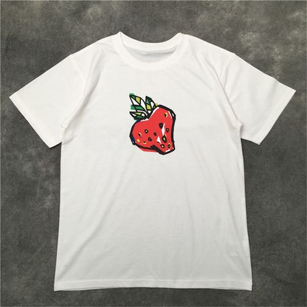 

street fashion mens t shirt 2020 strawberry pattern polo pullover short sleeve t shirts men women couples stylish tee, White;black