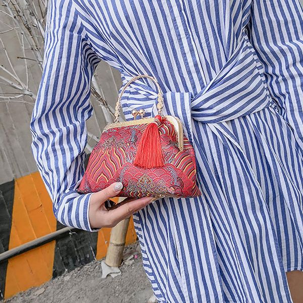 

new tassel women handbag chinese style cheongsam bag elegant ladies totes wedding party evening bags bolsos mujer #t