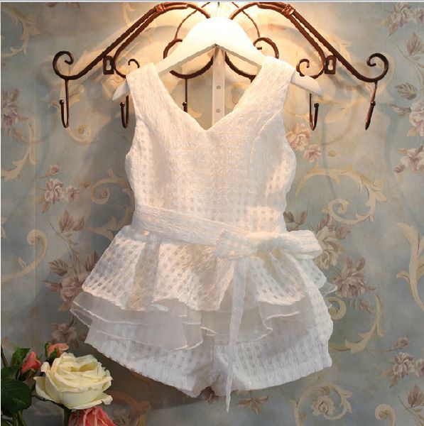 

bosudhsou v1 retail new girls clothes summer fashion children's vests set suit 2~6 years old children clothing, White