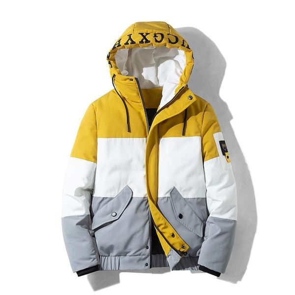 

прилив мода желтый куртка-парка мужчины прилив осень зима толстовка лоскутная теплая куртка упаковываемые легкие топы открытый толстый пальт, Black