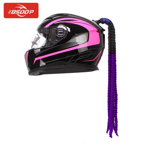 

new 70cm motorcycle helmet braids ramp twist with sucker motorbike helmet decoration woman wig braids dual pigtail ponytail