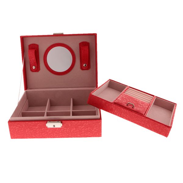 

large pu covered wooden jewellery box case ring necklaces organizer, Pink;blue