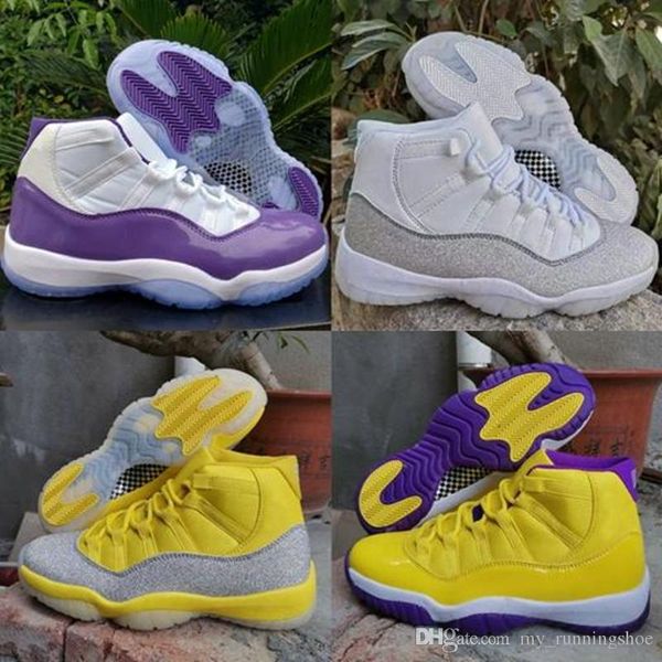 

New Designer 11 XI WMNS Metallic Silver Yellow 11s Mens Basketball Shoes White Purple Trainers Sports Sneakers Jumpman des Chaussures