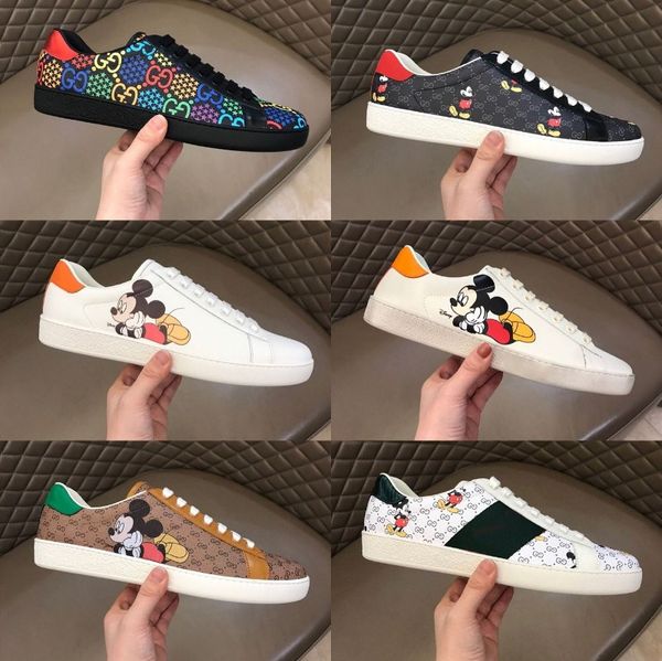 

2020 genuine leather flats sneakers men womens classic casual shoes python tiger bee flower embroidered sneakers, Black