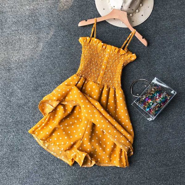

summer women casual playsuits polka dot plaids printed female summer casual vocation rompers, Black;white