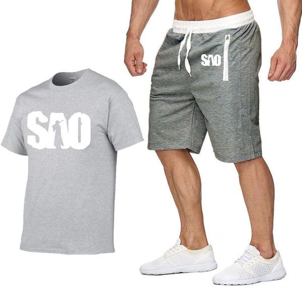 

designer men hoodie t shirts set summer fashion cotton short sleeve harajuku hiphop mans t shirts shorts suit sportswear, Gray