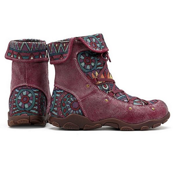

bohemian retro boots women shoes embroidered snow boots winter autumn ladies ankle zippers outdoor flat booties femalenice, Black