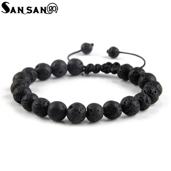 

new design black volcanic stone beads bracelet woman men lava healing balance reiki prayer adjustable bracelet