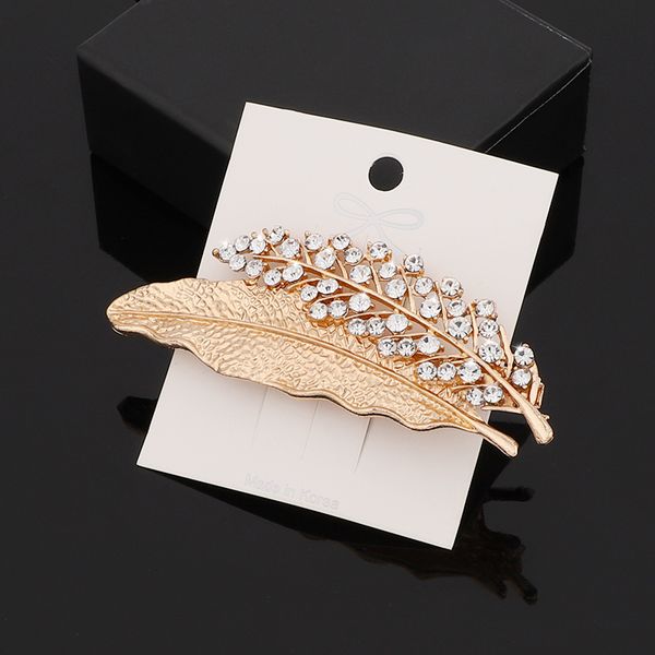 Crystal Rhinestone Leaf Hair Clip Diamond Hairpins Gold Silver