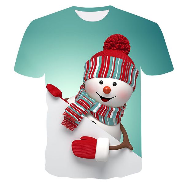 

men's and women's casual short-sleeved t-shirts for all ages summer cute snowman large size short-sleeved round neck men t-shirt, White;black