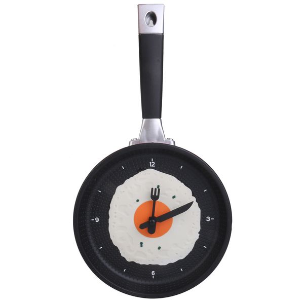 

modern unique egg frying pan clock cutlery