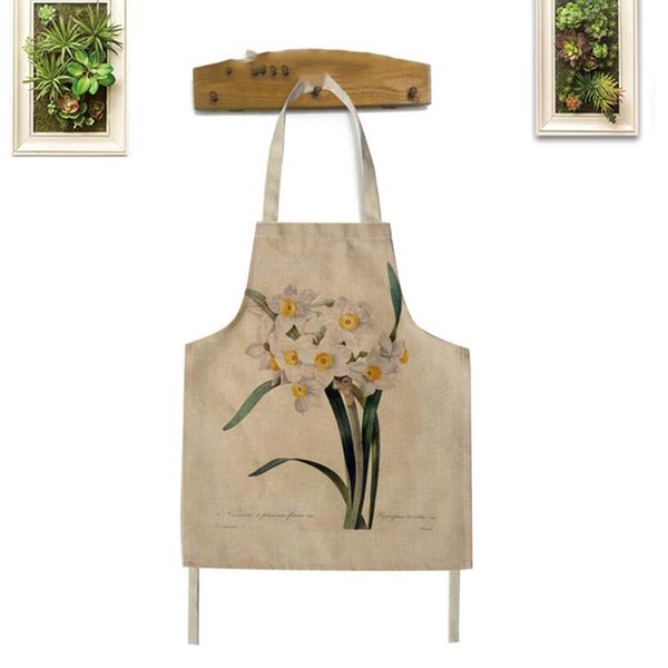 

1pc flower print cotton linen apron woman bibs home cooking baking coffee shop cleaning aprons kitchen accessory