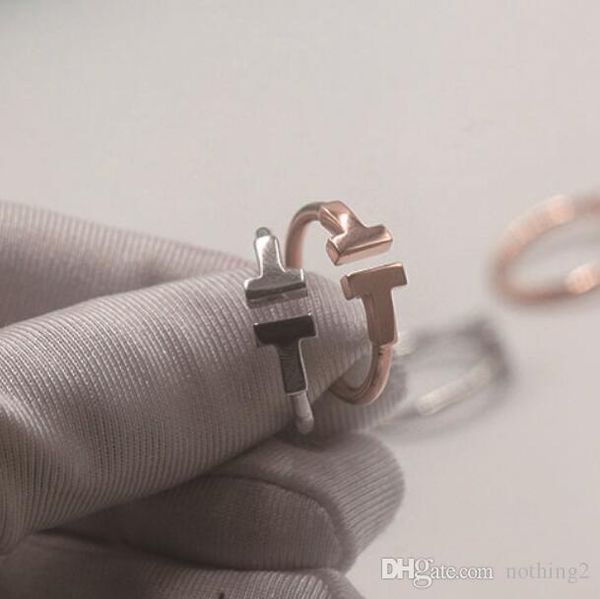

jewelry s925 sterling silver rings for women open diamond rings letter t style wedding rose gold ring