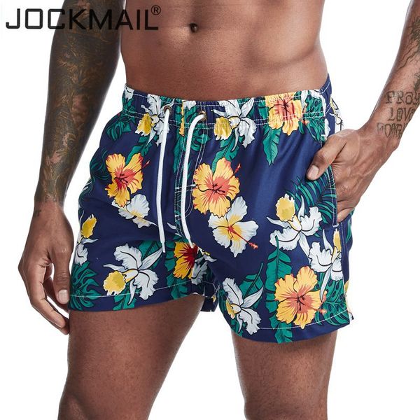 

men's shorts jockmail quick dry summer mens siwmwear beach board briefs for men swim trunks wear printed flower, White;black