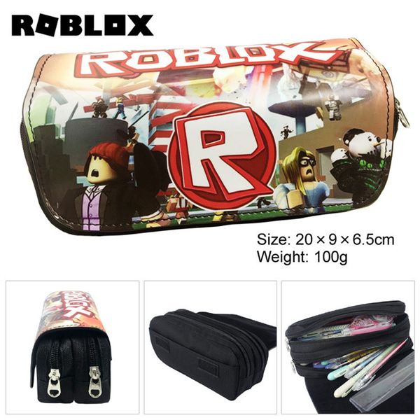 Roblox Cartoon Pencil Case Canvas Double Zipper Big Capacity Pen Bag Women Handbags Makeup Boys Girls Stationery Pouch Triple Pencil Case Leather - makeup stuff roblox