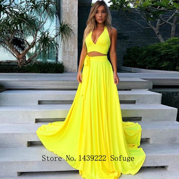 

yellow simple elastic satin evening dresses prom two pieces arabic vestidos de fiesta de noche robe soiree plus size, White;black
