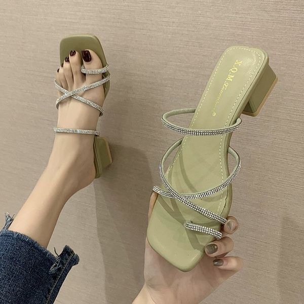 

shoes rubber flip flops cross-tied glitter slides woman's slippers shose women fashion med square heel hawaiian jelly 2020, Black