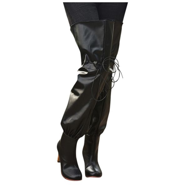 

women's warm over-the-knee boots strap spike heels boots large size shoes, Black