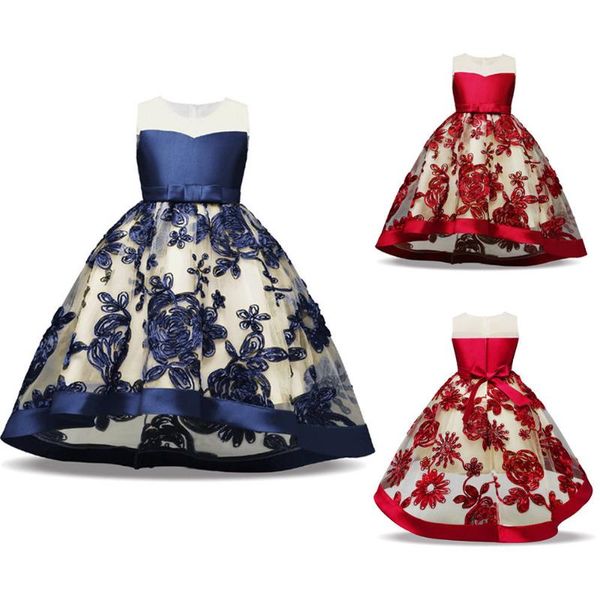 

xmas princess formal birthday party dress sleeveless flowers lace bowknot ankle-length tutu dress outfit 3-8y, Red;yellow