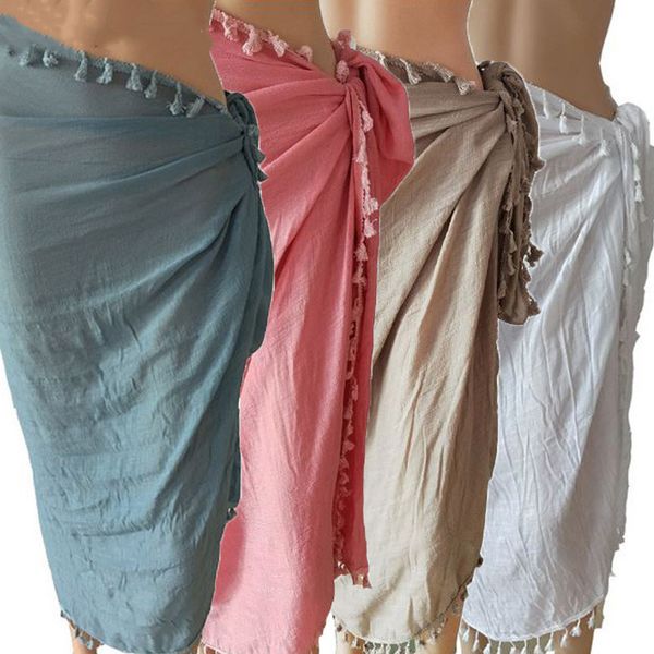 

cover-ups women beach bikini cover up 2021 solid color swim loose skirts long wrap sarong beachwear female summer shawl covers