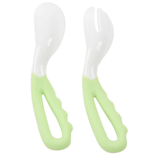 

2 pcs baby kids infant self-feeding flatware training pp bent fork spoon set