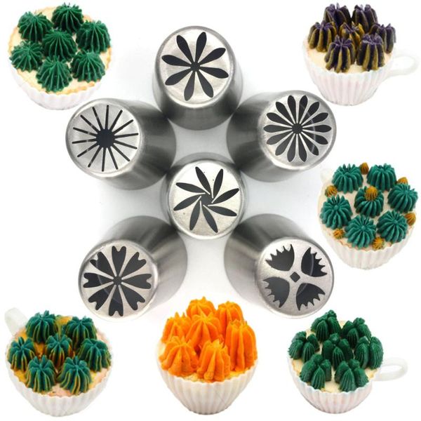 

6pcs large russian pastry nozzles icing piping tips set stainless steel baking confectionery fondant cake decorating tools b