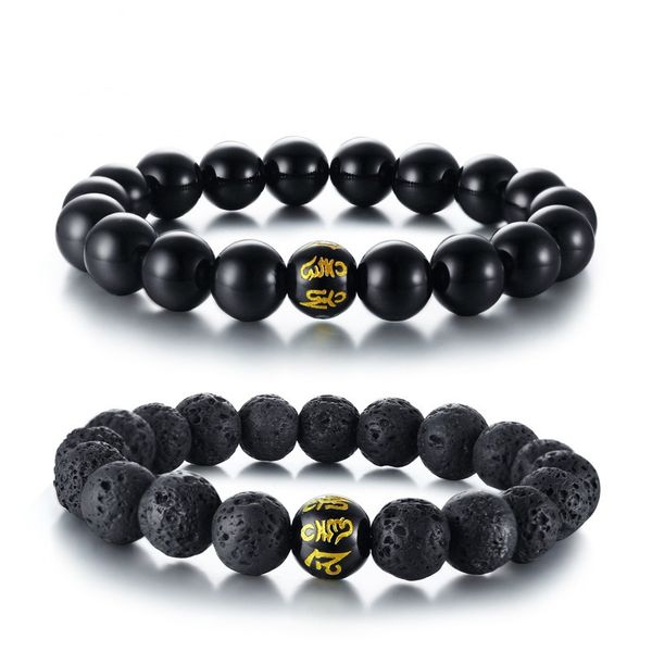 

10.5mm black fashion simple men's volcanic stone beads bangle agate mantra bracelet watchband jewelry gift for men boys j581